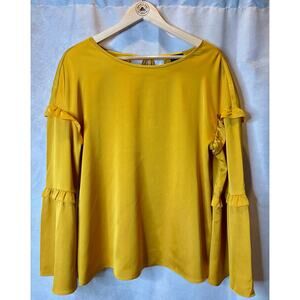 Worthington Gold Ruffle Bell Sleeve Blouse Size M